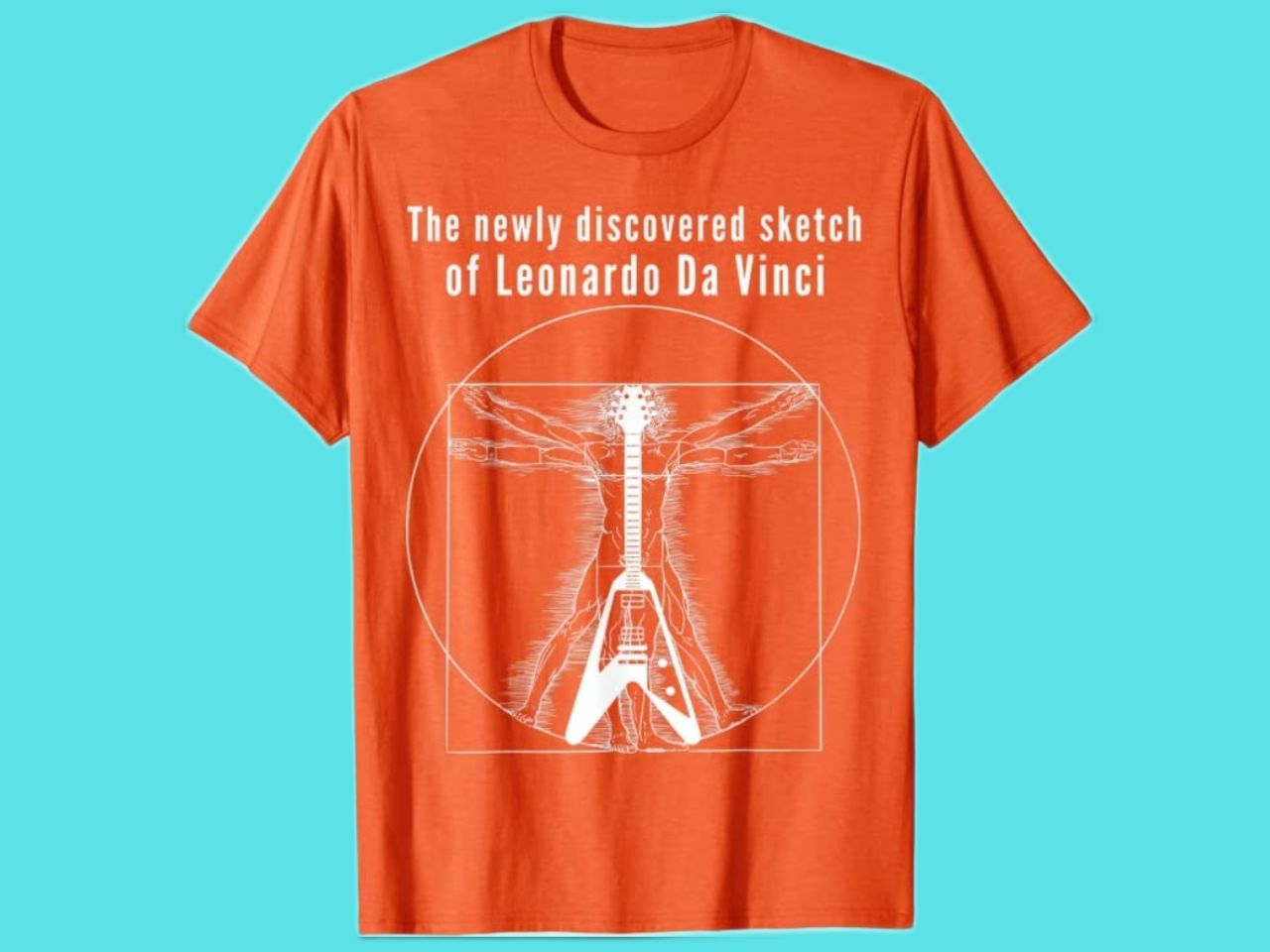 da Vinci T-Shirt Man and Guitar Drawing